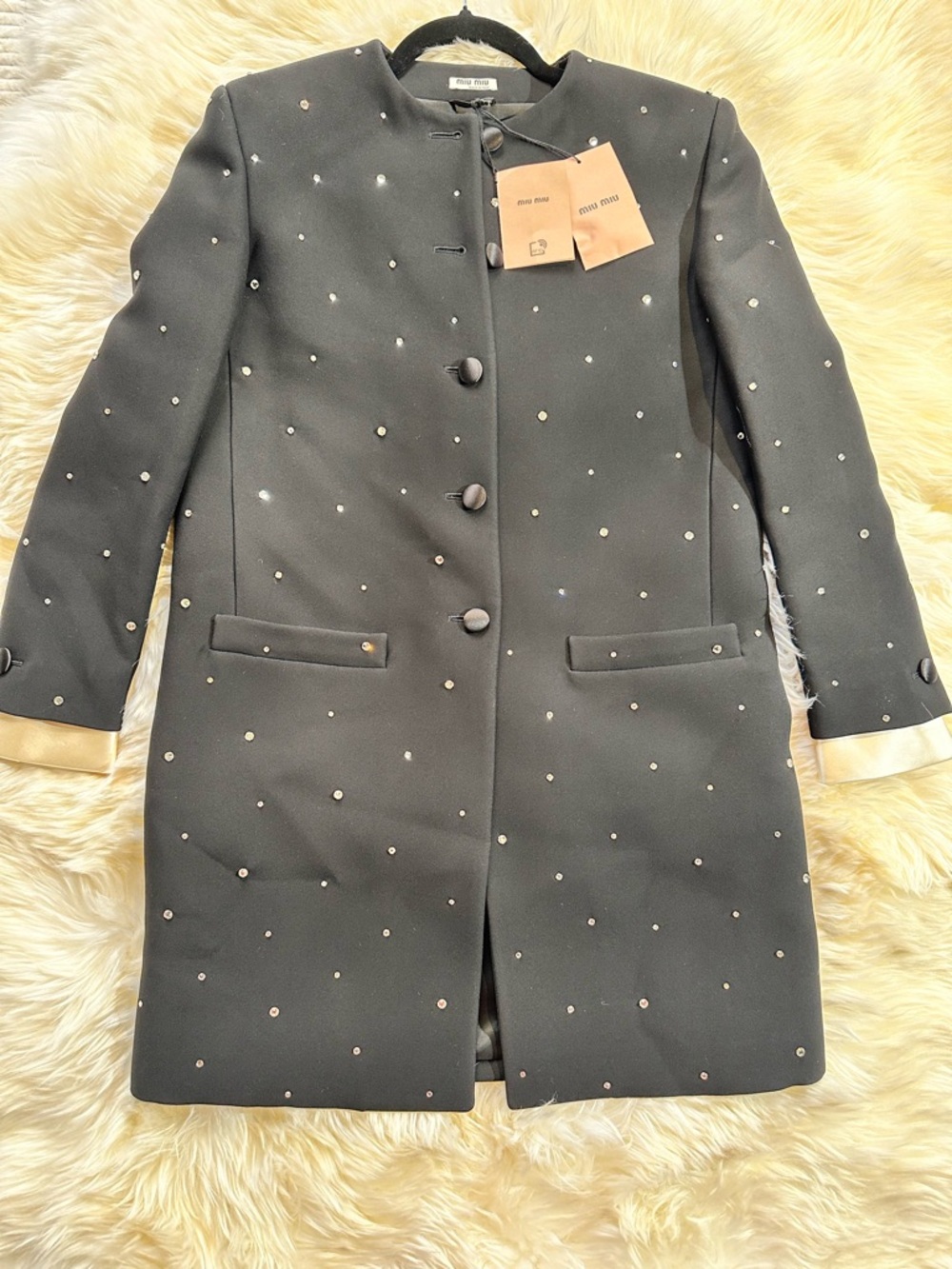 Miu Miu Crystal Embellished Black Coat – IT 38 | New w/ Tags | RFID